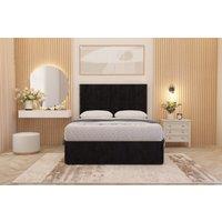 Somnior Austin Plush Velvet Divan Bed Set with Midnight Pocket Spring Mattress & Headboard in Black | Size: Small Single
