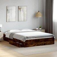 Berkfield Home Bed Frame with Drawers without Mattress Smoked Oak 160x200 cm in Brown