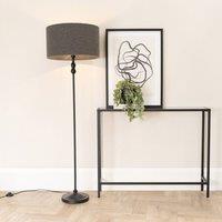 ValueLights Maggie Black Candlestick Floor Lamp with Charcoal Boucle Lamp Shade & LED Bulb