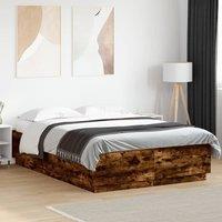 Berkfield Home Bed Frame with LED without Mattress Smoked Oak 120x200 cm in Brown | Size: Small Double