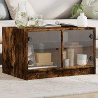 Berkfield Home Coffee Table with Glass Doors Smoked Oak 68x50x42 cm in Brown | Size: 68 x 50 x 42 cm