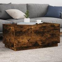 Berkfield Home Coffee Table with LED Lights Smoked Oak 90x50x40 cm in Brown | Size: 90 x 50 x 40 cm