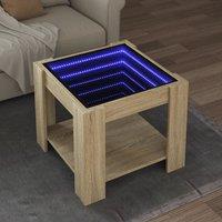 Berkfield Home Coffee Table with LED Sonoma Oak 53x53x45 cm Engineered Wood in Brown | Size: 53 x 53 x 45 cm