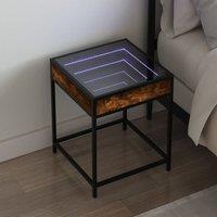 Berkfield Home Bedside Table with Infinity LED Smoked Oak 40x40x51 cm in Brown | Size: 40 x 40 x 51 cm