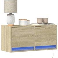 Berkfield Home TV Wall Cabinet with LED Lights Sonoma Oak 80x31x35 cm in Brown | Size: 80 x 31 x 35 cm