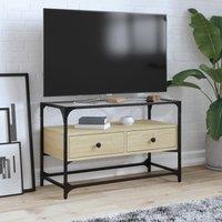 Berkfield Home TV Cabinet with Glass Top Sonoma Oak 80x35x51 cm Engineered Wood in Brown | Size: 80 x 35 x 51 cm