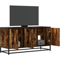 Berkfield Home TV Cabinet Smoked Oak 100x35x50 cm Engineered Wood & Metal in Brown | Size: 100 x 35 x 50 cm