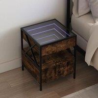 Berkfield Home Bedside Table with Infinity LED Smoked Oak 40x40x51 cm in Brown | Size: 40 x 40 x 51 cm