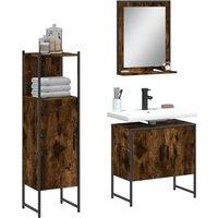 Berkfield Home 3 Piece Bathroom Cabinet Set Smoked Oak Engineered Wood in Brown