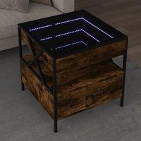 Berkfield Home Coffee Table with Infinity LED Smoked Oak 50x50x51 cm in Brown | Size: 50 x 50 x 51 cm