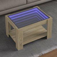 Berkfield Home Coffee Table with LED Sonoma Oak 73x53x45 cm Engineered Wood in Brown | Size: 73 x 53 x 45 cm