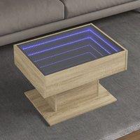 Berkfield Home Coffee Table with LED Sonoma Oak 70x50x45 cm Engineered Wood in Brown | Size: 70 x 50 x 45 cm