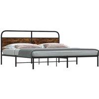 Berkfield Home Metal Bed Frame without Mattress Smoked Oak 200x200 cm in Brown