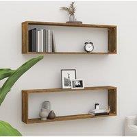Berkfield Home Wall Cube Shelves 2 pcs Smoked Oak 100x15x30 cm Engineered Wood in Brown | Size: 100 x 15 x 30 cm