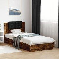 Berkfield Home Bed Frame with LED without Mattress Smoked Oak 100x200 cm in Brown