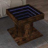 Berkfield Home Coffee Table with LED Smoked Oak 50x50x45 cm Engineered Wood in Brown | Size: 50 x 50 x 45 cm