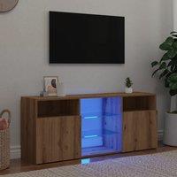 Berkfield Home TV Cabinet with LED Lights Artisian Oak 120x30x50 cm Engineered Wood in Brown | Size: 120 x 30 x 50 cm