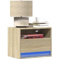 Berkfield Home Wall-mounted Bedside Cabinet with LED Lights Sonoma Oak in Brown
