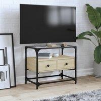 Berkfield Home TV Cabinet with Glass Top Sonoma Oak 60x35x51 cm Engineered Wood in Brown | Size: 60 x 35 x 51 cm