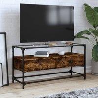 Berkfield Home TV Cabinet with Glass Top Smoked Oak 98x35x51 cm Engineered Wood in Brown | Size: 98 x 35 x 51 cm