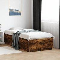 Berkfield Home Bed Frame with LED without Mattress Smoked Oak 90x190 cm Single in Brown