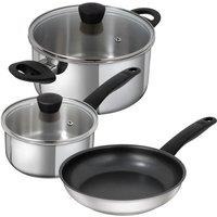 Kuhn Rikon Classic Stainless Steel 3-Piece Mixed Cookware Set - 16cm Saucepan, 20cm Casserole Pot & 24cm Non-Stick Frying Pan in Silver