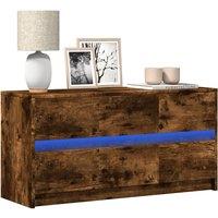 Berkfield Home TV Cabinet with LED Smoked Oak 100x34x50 cm Engineered Wood in Brown | Size: 100 x 34 x 50 cm