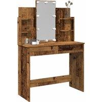 Berkfield Home Dressing Table with LED Lights Old Wood 96x40x142 cm in Brown | Size: 96 x 40 x 142 cm