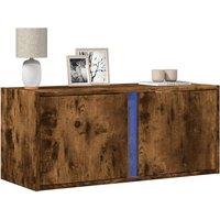 Berkfield Home TV Wall Cabinet with LED Lights Smoked Oak 80x31x35 cm in Brown | Size: 80 x 31 x 35 cm