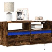 Berkfield Home TV Wall Cabinet with LED Lights Smoked Oak 100x31x45 cm in Brown | Size: 100 x 31 x 45 cm