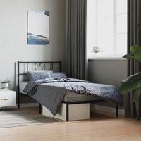 Metal Bed Frame with Headboard Black 90x200 cm