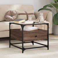 Coffee Table with Glass Top Brown Oak 50x50x45 cm Steel