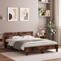 Berkfield Home Bed Frame with LED without Mattress Smoked Oak 140x190 cm in Brown