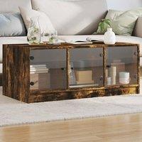 Berkfield Home Coffee Table with Glass Doors Smoked Oak 102x50x42 cm in Brown | Size: 102 x 50 x 42 cm