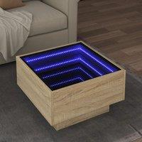 Berkfield Home Coffee Table with LED Sonoma Oak 50x50x30 cm Engineered Wood in Brown | Size: 50 x 50 x 30 cm