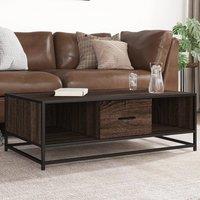 Berkfield Home Coffee Table Brown Oak 100x57x35 cm Engineered Wood & Metal | Size: 100 x 57 x 35 cm