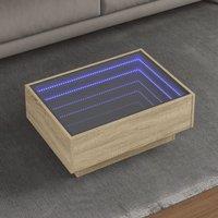 Berkfield Home Coffee Table with LED Sonoma Oak 70x50x30 cm Engineered Wood in Brown | Size: 70 x 50 x 30 cm