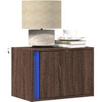 Berkfield Home Wall-mounted Bedside Cabinet with LED Lights Brown Oak