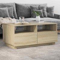 Berkfield Home Coffee Table with LED Lights Sonoma Oak 90x49x40 cm in Brown | Size: 90 x 49 x 40 cm