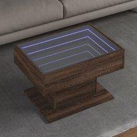Berkfield Home Coffee Table with LED Brown Oak 70x50x45 cm Engineered Wood | Size: 70 x 50 x 45 cm