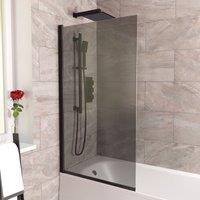 Nes Home 800mm Square Bath Screen Matt Black Profile Grey Tinted Glass Reversible
