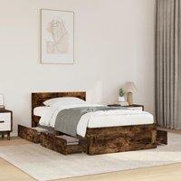 Berkfield Home Bed Frame with Headboard without Mattress Smoked Oak 75x190 cm Small Single in Brown