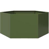 Berkfield Home Garden Planter Olive Green Hexagon 104x90x45 cm Steel | Size: 104 x 90 x 45 cm