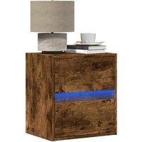 Berkfield Home Wall-mounted Bedside Cabinet with LED Lights Smoked Oak in Brown
