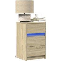 Berkfield Home Bedside Cabinet with LED Lights Sonoma Oak Engineered Wood in Brown