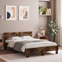 Berkfield Home Bed Frame with LED without Mattress Smoked Oak 135x190 cm Double in Brown