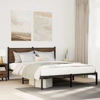 Metal Bed Frame without Mattress Brown Oak 140x190 cm