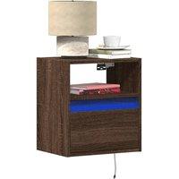 Berkfield Home Wall-mounted Bedside Cabinet with LED Lights Brown Oak