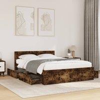 Berkfield Home Bed Frame with Headboard without Mattress Smoked Oak 120x200 cm in Brown | Size: Small Double