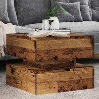 Berkfield Home Coffee Table with LED Lights Old Wood 50x50x40 cm in Brown | Size: 50 x 50 x 40 cm